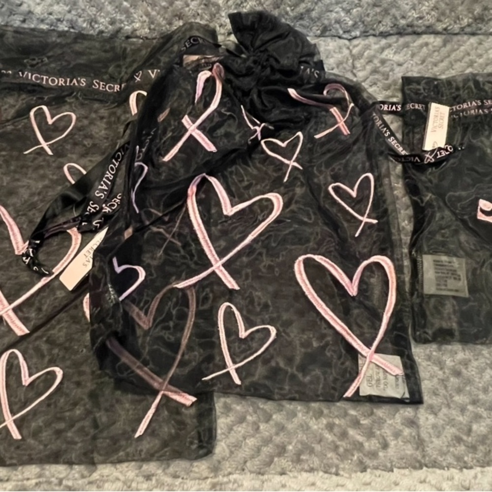 Set of (3) NWT & NWOT Victoria's Secret Black & Pink Embroidered Heart & panties